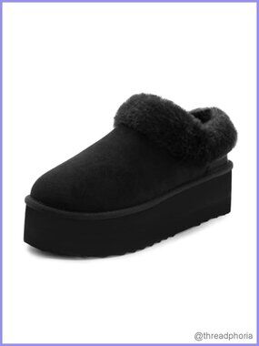 Faux Wool Suede Platform Slippers Cozy Warm Slip-On House Indoor Outdoor